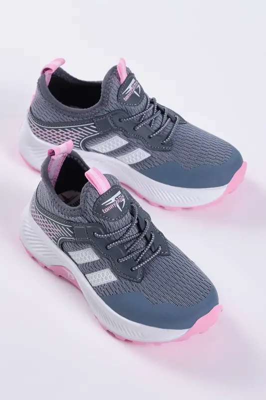 Çocuk Unisex Füme Pembe Rahat Kalıp Nefes Alabilen Kumaş Bağcıklı Sneaker - Füme Pembe - 2