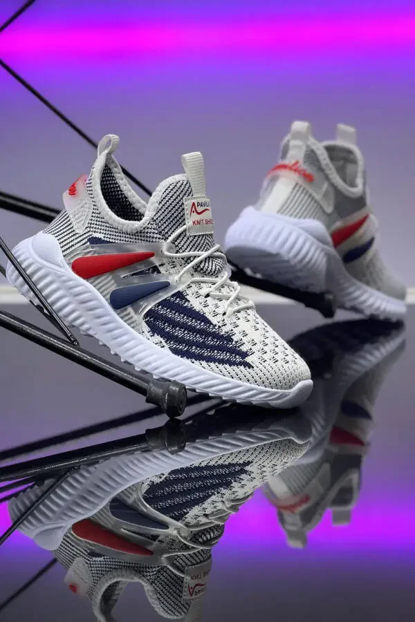 Çocuk Unisex Günlük Beyaz Laci Lastikli Rahat Nefes Alan Triko Esnek Hafif Şık Sneaker Spor Ayakkabı-Beyaz - 1