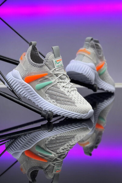 Çocuk Unisex Günlük Buz Oranj Lastikli Rahat Nefes Alan Triko Esnek Hafif Şık Sneaker Spor Ayakkabı - Buz-Oranj-Suyeşili - 1