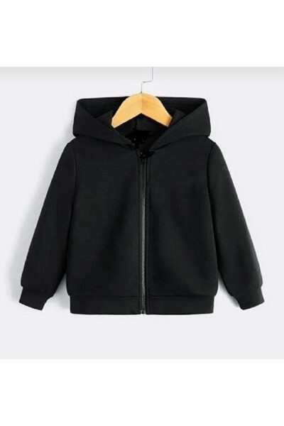 Çocuk Unisex Siyah Fermuarlı Hırka-Siyah - BEBEĞİME ÇORAP