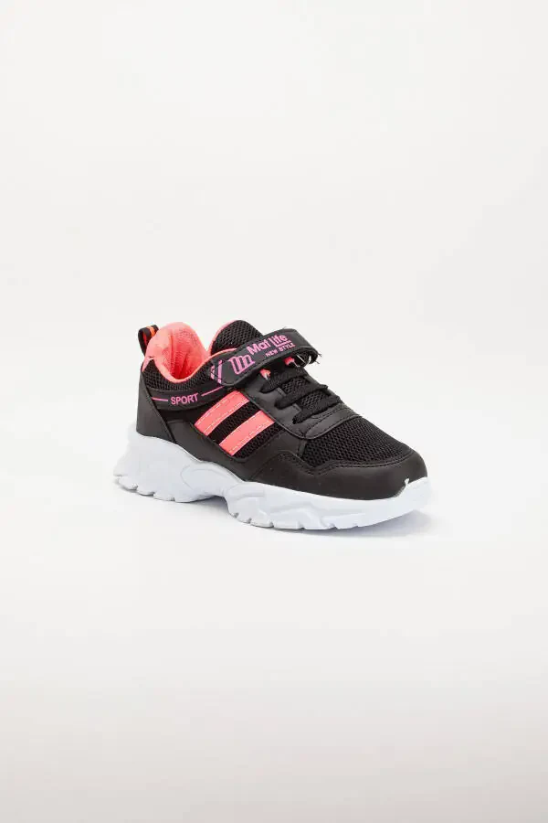 Çocuk Unisex Siyah Fuşya 2 Band Cırtcırtlı Esnek Hafif Nefes Alabilen File Sneaker Spor Ayakkabı-Siyah - 6