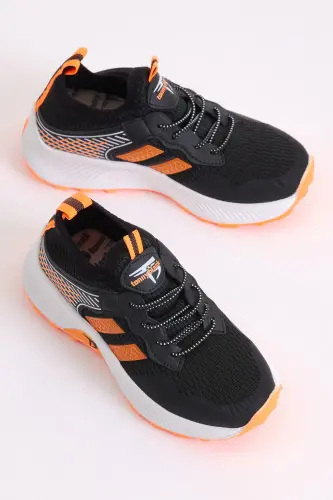 Çocuk Unisex Siyah Oranj Rahat Kalıp Nefes Alabilen Kumaş Bağcıklı Sneaker - Siyah Oranj - 3