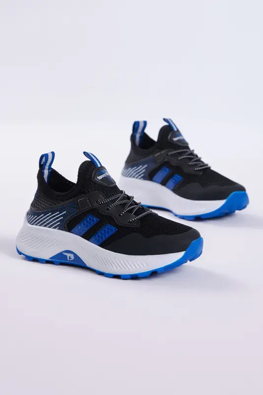 Çocuk Unisex Siyah Sax Rahat Kalıp Nefes Alabilen Kumaş Bağcıklı Sneaker - Siyah Sax - 1