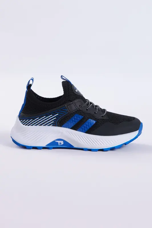 Çocuk Unisex Siyah Sax Rahat Kalıp Nefes Alabilen Kumaş Bağcıklı Sneaker - Siyah Sax - 3