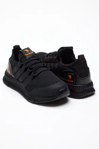 Çocuk Unisex Siyah Rahat Kalıp Şeritli Bağcıklı Spor Ayakkabı - Siyah - 2