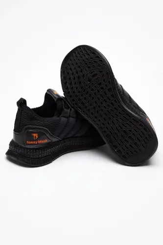 Çocuk Unisex Siyah Rahat Kalıp Şeritli Bağcıklı Spor Ayakkabı - Siyah - 3