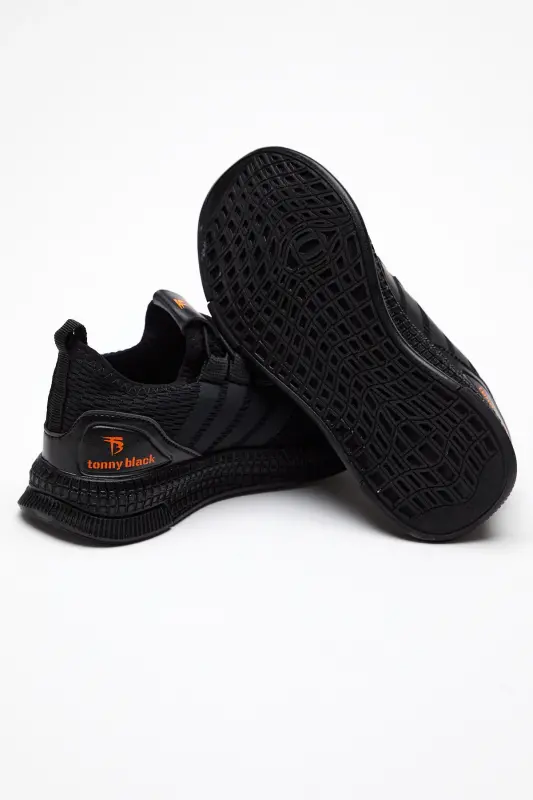 Çocuk Unisex Siyah Rahat Kalıp Şeritli Bağcıklı Spor Ayakkabı - Siyah - 3