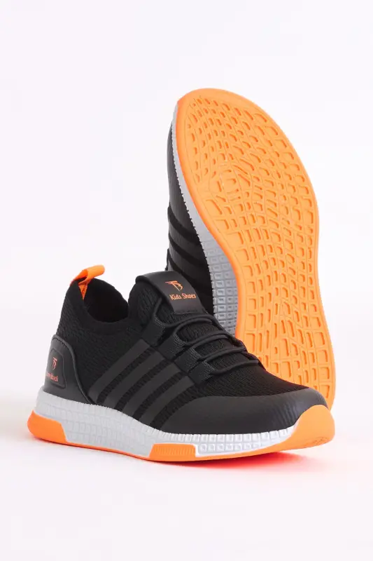 Çocuk Unisex Siyah Turuncu Spor Ayakkabı Tbqnt - Siyah Turuncu - 3