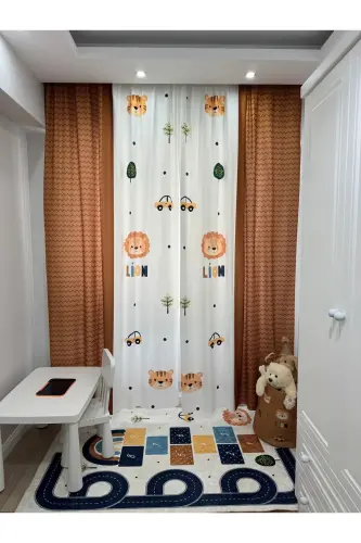 Çocuk Ve Bebek Odası 2 Kanat Fon Perde Tla-011 - Sarı - 5