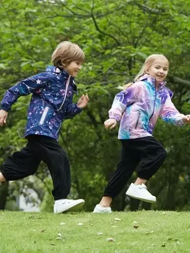 Kids Rain Jacket Waterproof Raincoat Mesh Lined Coat with Removable Hood for Boys Girls - KIDS (1)