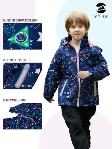 Kids Rain Jacket Waterproof Raincoat Mesh Lined Coat with Removable Hood for Boys Girls - 3