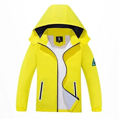 Kids Rain Jacket Waterproof Raincoat Mesh Lined Coat with Removable Hood for Boys Girls 