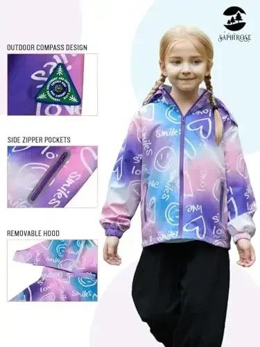 Kids Rain Jacket Waterproof Raincoat Mesh Lined Coat with Removable Hood for Boys Girls - 3