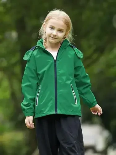 Kids Rain Jacket Waterproof Raincoat Mesh Lined Coat with Removable Hood for Boys Girls - 2