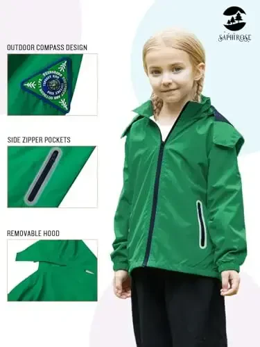 Kids Rain Jacket Waterproof Raincoat Mesh Lined Coat with Removable Hood for Boys Girls - 3