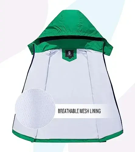 Kids Rain Jacket Waterproof Raincoat Mesh Lined Coat with Removable Hood for Boys Girls - 5