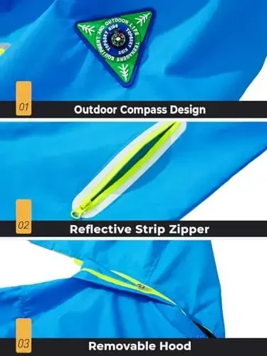 Kids Rain Jacket Waterproof Raincoat Mesh Lined Coat with Removable Hood for Boys Girls - 6