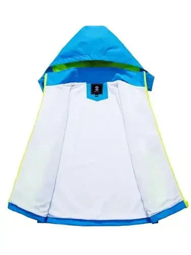 Kids Rain Jacket Waterproof Raincoat Mesh Lined Coat with Removable Hood for Boys Girls (Sky Blue,11-12 years) - 3