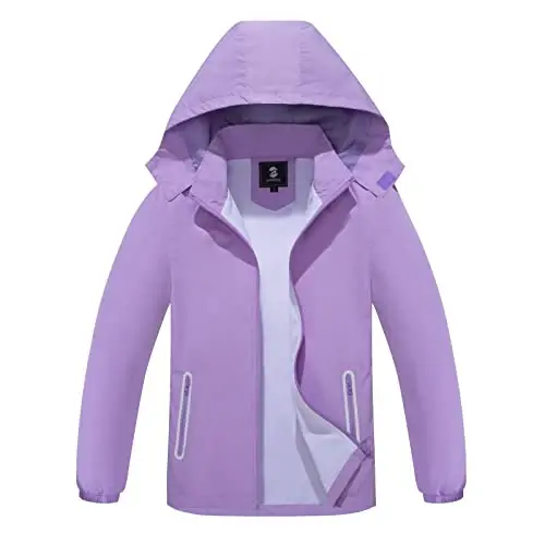 Kids Rain Jacket Waterproof Raincoat Mesh Lined Coat with Removable Hood for Boys Girls - 1