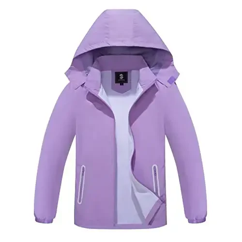 Kids Rain Jacket Waterproof Raincoat Mesh Lined Coat with Removable Hood for Boys Girls - KIDS