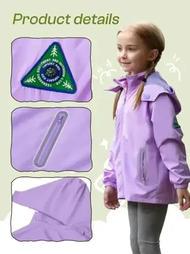 Kids Rain Jacket Waterproof Raincoat Mesh Lined Coat with Removable Hood for Boys Girls - 3