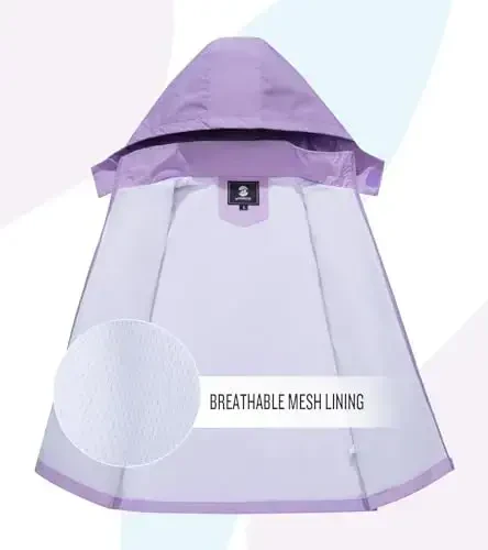 Kids Rain Jacket Waterproof Raincoat Mesh Lined Coat with Removable Hood for Boys Girls - 5