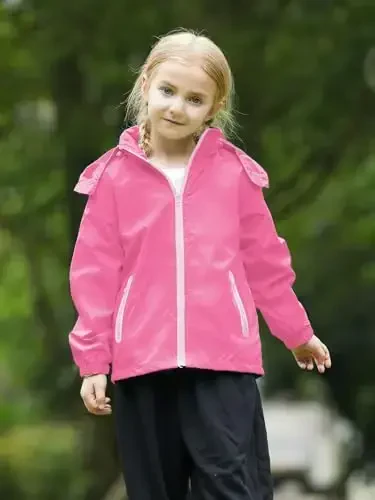 Kids Rain Jacket Waterproof Raincoat Mesh Lined Coat with Removable Hood for Boys Girls - 2