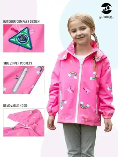 Kids Rain Jacket Waterproof Raincoat Mesh Lined Coat with Removable Hood for Boys Girls - 3