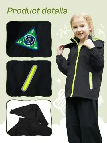Kids Rain Jacket Waterproof Raincoat Mesh Lined Coat with Removable Hood for Boys Girls - 3