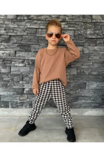 Çocuk yazlık bohem şalvar Takım - kahve-siyah - BARIN KIDS (1)