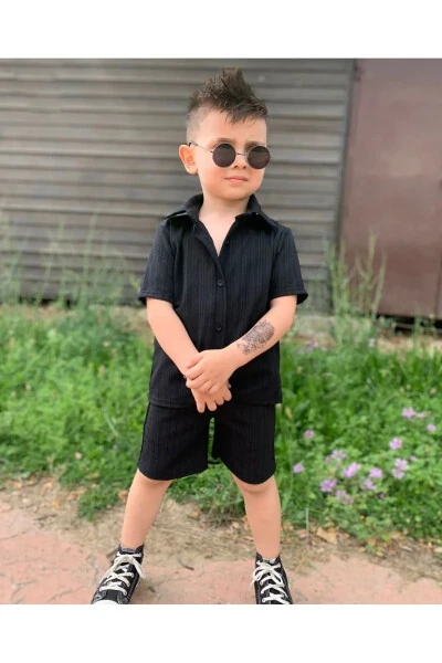 Çocuk Yazlık Gömlek Şort Takım-Siyah - Modazone (1)