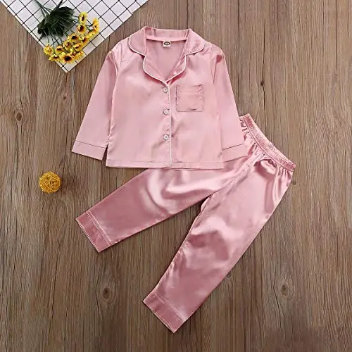 Kids Toddler Baby Girl Boy Satin Pajamas Set Short Sleeve Button Down Pajama Shirt Top+Shorts Bottoms Sleepwear Outfits - 6