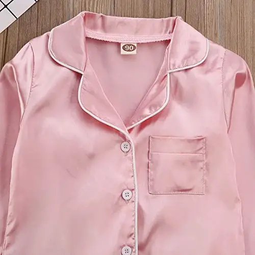 Kids Toddler Baby Girl Boy Satin Pajamas Set Short Sleeve Button Down Pajama Shirt Top+Shorts Bottoms Sleepwear Outfits - 4