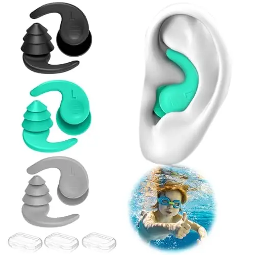 Kids Swimming Ear Plugs,3 Pairs Waterproof Reusable Silicone Child Swim Earplugs for Swimming Surfing Bathing Showering,Small Children Water Ear Plugs Suitable for Boys and Girls (Kids 4-12 Years Old) - KIDS