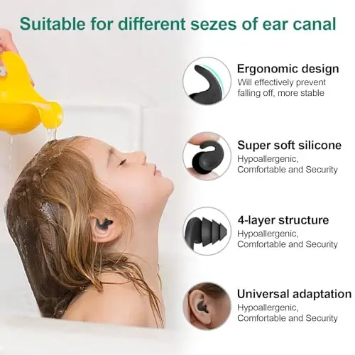 Kids Swimming Ear Plugs,3 Pairs Waterproof Reusable Silicone Child Swim Earplugs for Swimming Surfing Bathing Showering,Small Children Water Ear Plugs Suitable for Boys and Girls (Kids 4-12 Years Old) - KIDS (1)