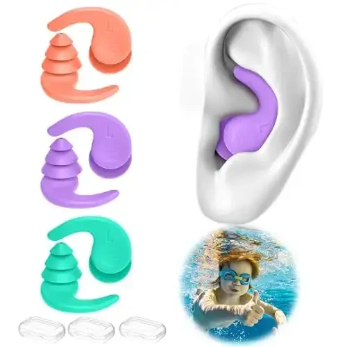 Kids Swimming Ear Plugs,3 Pairs Waterproof Reusable Silicone Child Swim Earplugs for Swimming Surfing Bathing Showering,Small Children Water Ear Plugs Suitable for Boys and Girls (Kids 4-12 Years Old) - 1