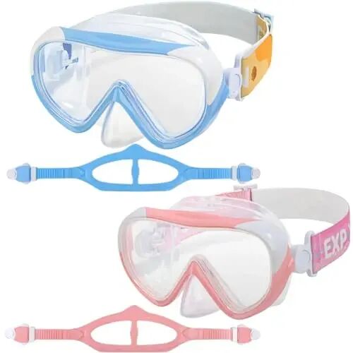Kids Swim Mask - Ultimate 180° Kids Swim Goggles Anti-Fog Child Diving Mask Leak-Proof Kids Goggles with Nose Cover and Fabric Strap for Ages 4-14 for Swimming, Snorkeling Diving 