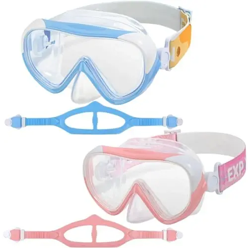 Kids Swim Mask - Ultimate 180° Kids Swim Goggles Anti-Fog Child Diving Mask Leak-Proof Kids Goggles with Nose Cover and Fabric Strap for Ages 4-14 for Swimming, Snorkeling Diving 