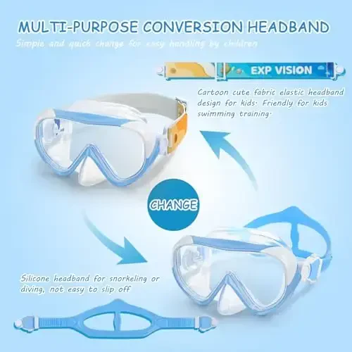 Kids Swim Mask - Ultimate 180° Kids Swim Goggles Anti-Fog Child Diving Mask Leak-Proof Kids Goggles with Nose Cover and Fabric Strap for Ages 4-14 for Swimming, Snorkeling Diving - 6