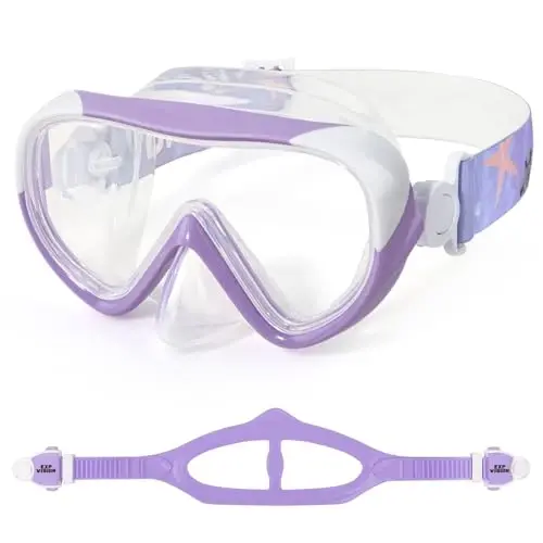 Kids Swim Mask - Ultimate 180° Kids Swim Goggles Anti-Fog Child Diving Mask Leak-Proof Kids Goggles with Nose Cover and Fabric Strap for Ages 4-14 for Swimming, Snorkeling Diving - MODAZONE
