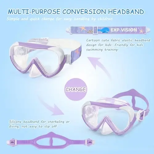 Kids Swim Mask - Ultimate 180° Kids Swim Goggles Anti-Fog Child Diving Mask Leak-Proof Kids Goggles with Nose Cover and Fabric Strap for Ages 4-14 for Swimming, Snorkeling Diving - 6