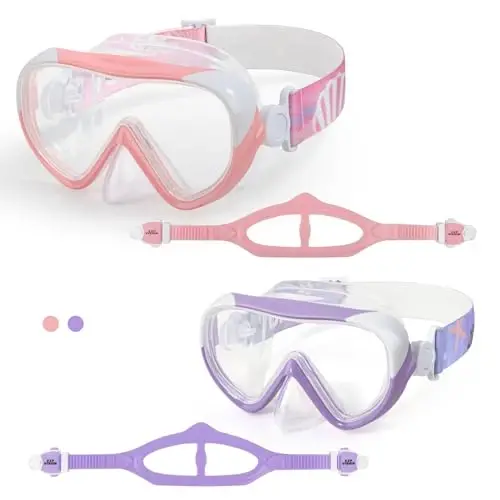 Kids Swim Mask - Ultimate 180° Kids Swim Goggles Anti-Fog Child Diving Mask Leak-Proof Kids Goggles with Nose Cover and Fabric Strap for Ages 4-14 for Swimming, Snorkeling Diving 