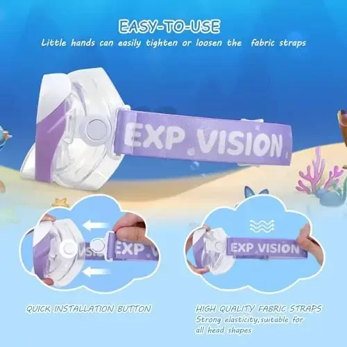 Kids Swim Mask - Ultimate 180° Kids Swim Goggles Anti-Fog Child Diving Mask Leak-Proof Kids Goggles with Nose Cover and Fabric Strap for Ages 4-14 for Swimming, Snorkeling Diving - 5
