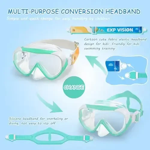 Kids Swim Mask - Ultimate 180° Kids Swim Goggles Anti-Fog Child Diving Mask Leak-Proof Kids Goggles with Nose Cover and Fabric Strap for Ages 4-14 for Swimming, Snorkeling Diving - 5