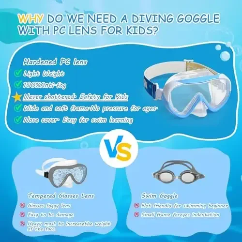 Kids Swim Mask - Ultimate 180° Kids Swim Goggles Anti-Fog Child Diving Mask Leak-Proof Kids Goggles with Nose Cover and Fabric Strap for Ages 4-14 for Swimming, Snorkeling Diving - 7