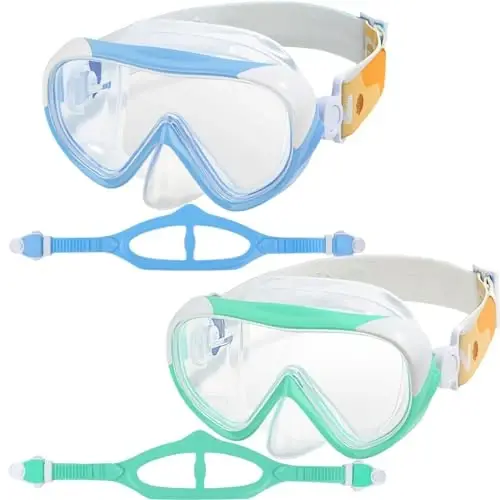 Kids Swim Mask - Ultimate 180° Kids Swim Goggles Anti-Fog Child Diving Mask Leak-Proof Kids Goggles with Nose Cover and Fabric Strap for Ages 4-14 for Swimming, Snorkeling Diving - 1