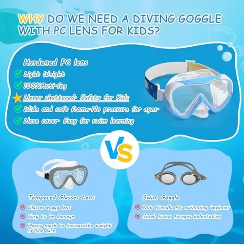 Kids Swim Mask - Ultimate 180° Kids Swim Goggles Anti-Fog Child Diving Mask Leak-Proof Kids Goggles with Nose Cover and Fabric Strap for Ages 4-14 for Swimming, Snorkeling Diving - 7