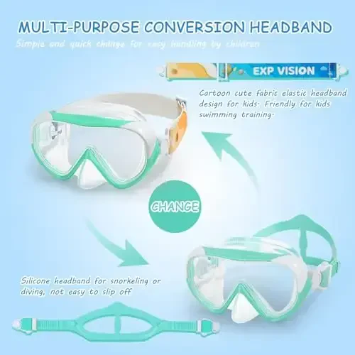 Kids Swim Mask - Ultimate 180° Kids Swim Goggles Anti-Fog Child Diving Mask Leak-Proof Kids Goggles with Nose Cover and Fabric Strap for Ages 4-14 for Swimming, Snorkeling Diving - 7
