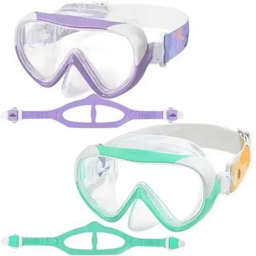 Kids Swim Mask - Ultimate 180° Kids Swim Goggles Anti-Fog Child Diving Mask Leak-Proof Kids Goggles with Nose Cover and Fabric Strap for Ages 4-14 for Swimming, Snorkeling Diving 