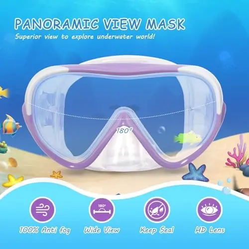 Kids Swim Mask - Ultimate 180° Kids Swim Goggles Anti-Fog Child Diving Mask Leak-Proof Kids Goggles with Nose Cover and Fabric Strap for Ages 4-14 for Swimming, Snorkeling Diving - 2
